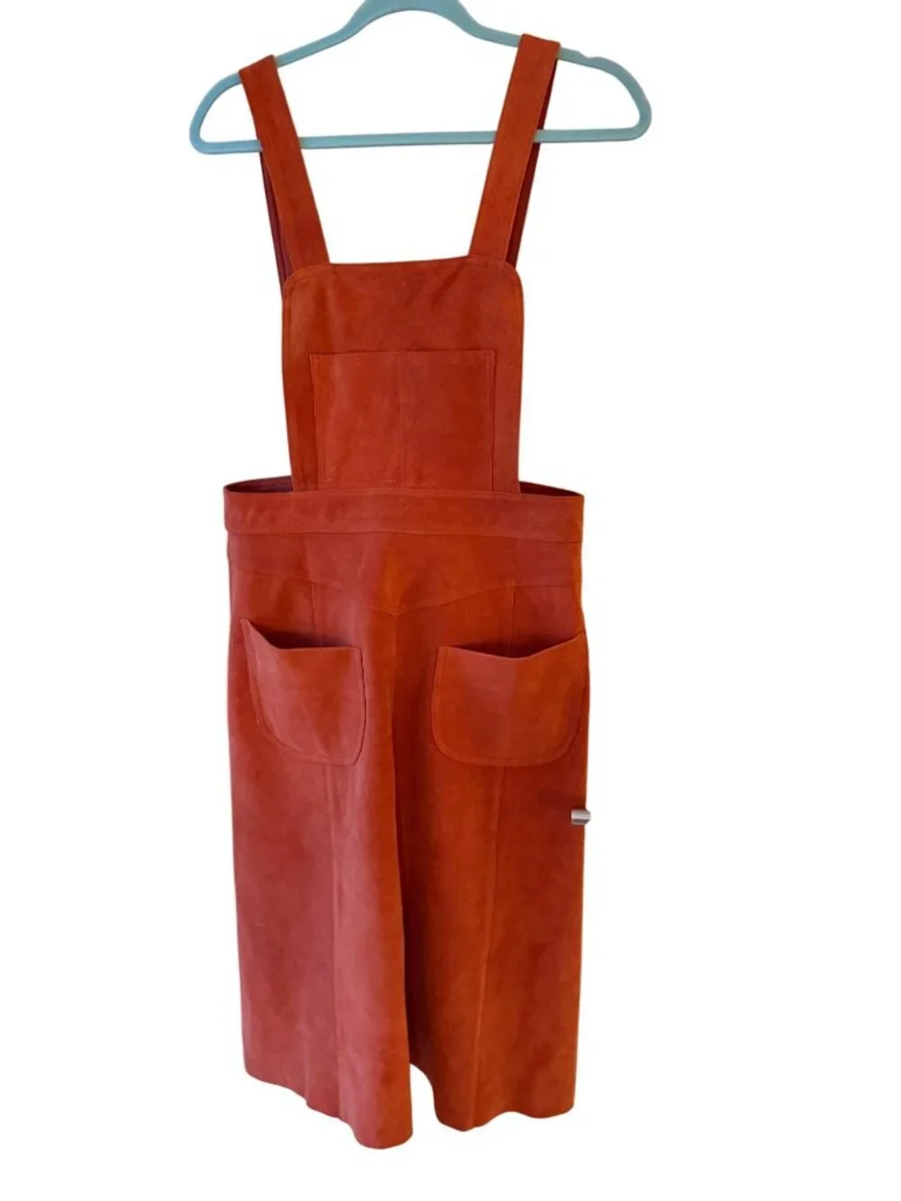Free People Womens Midi Apron Dress Size 10 Burnt Orange Suede Bib Lined Retro